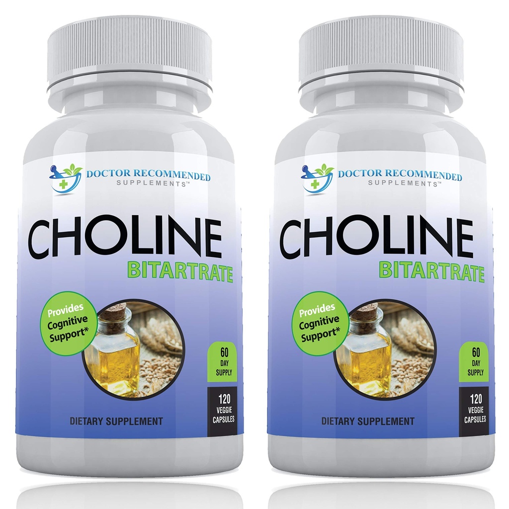Premium Choline - 500 מ"ג - 120 קפסולות Veggie - תמיכה בבריאות קוגניטיבית, זיכרון ועוד - 2 Pack
