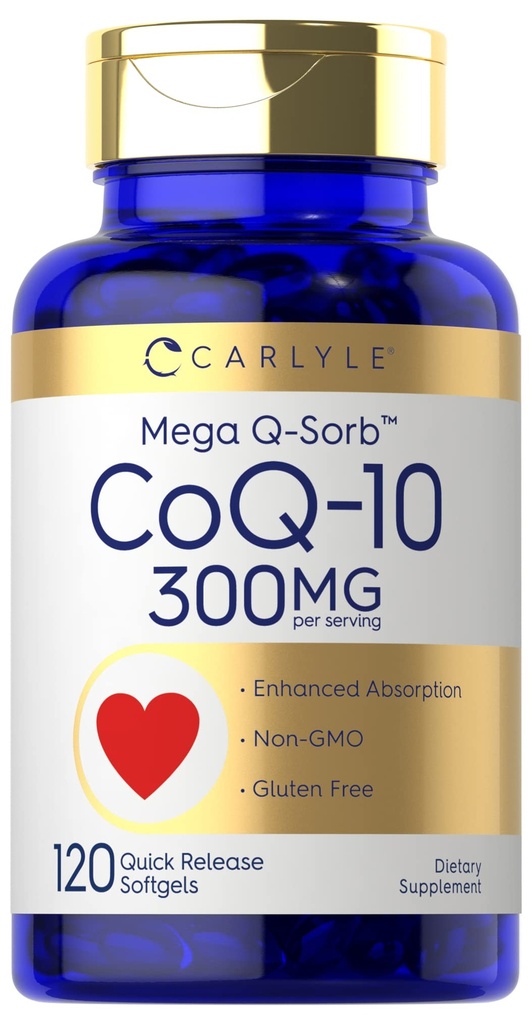 Carlyle CoQ10 300 מ"ג | 120 Softgels | Mega Q-Sorb Coenzyme Q-10 | עם Black Pepper Extract