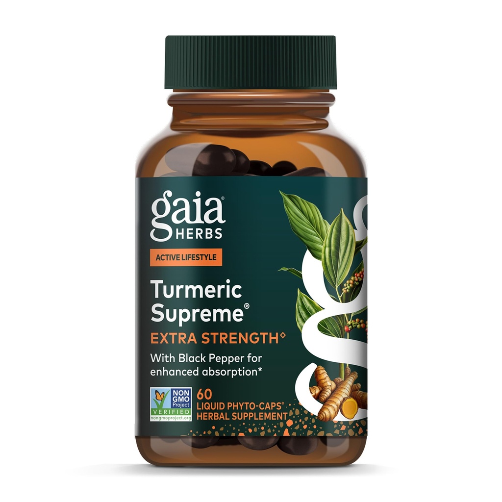 גאיה Herbs Turmeric העליון כוח אקסטרה - תמיכה Occasional Discomfort מלבוש רגיל ו Tear * - עם כורכום Turmeric ו Black Pepper - 60 טבעוני נוזלי Phyto-Capsulesules (עד 60 יום אספקה)
