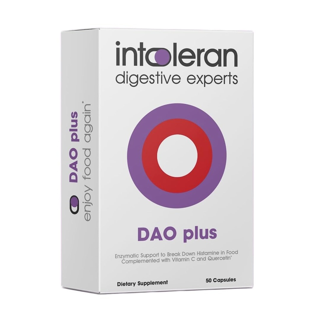 Inleran DAO Plus Digestive Enzymes - 50 קפסולות | תוספת של Inlerance & DAO Deficiency | רמות Histamine בריא | 30,000 HDU Diamine Oxidase (DAO) Enzyme | ויטמין C & Quercetintinency