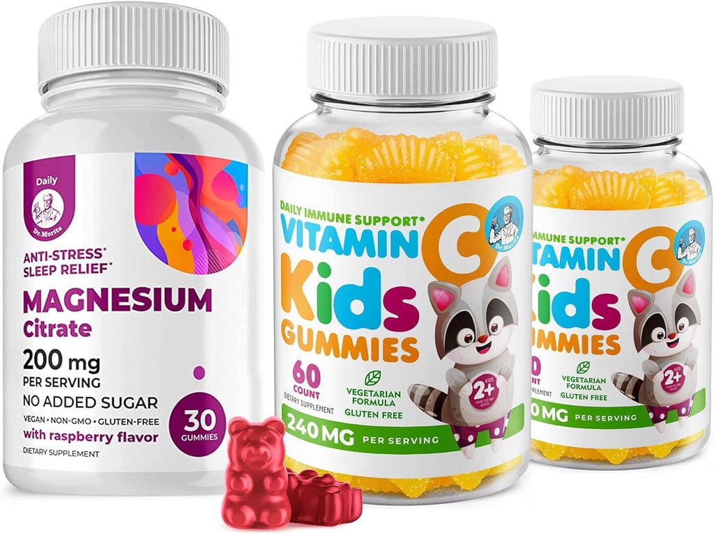 ויטמין C Gummies 120 ספירה עבור ילדים ומבוגרים 240 מ"ג ומגנזיום 200 מ"גמיים - Immune Support low-Sugar Chewable Gummy ויטמינים עבור טודלר עם Magnesium Calm צ 'יפס לילדים ומבוגרים