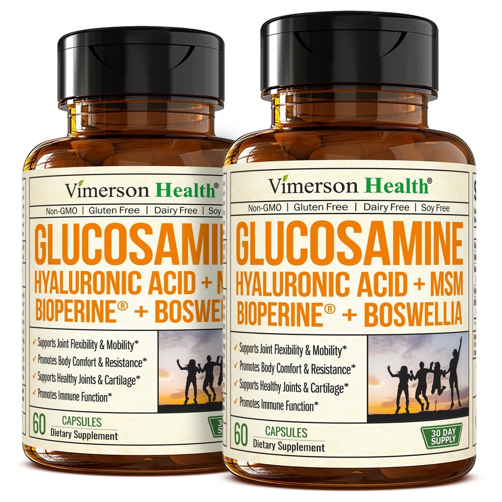 Glucosamine Sulfate עם Hyaluronic Acid, Boswellia, Black Pepper & MSM תוסף - 5-in-1 תוספים משותפים לגברים ונשים - בריאות משותפת, ניידות ועצמות העצם - FSA אליגible 2 Pack