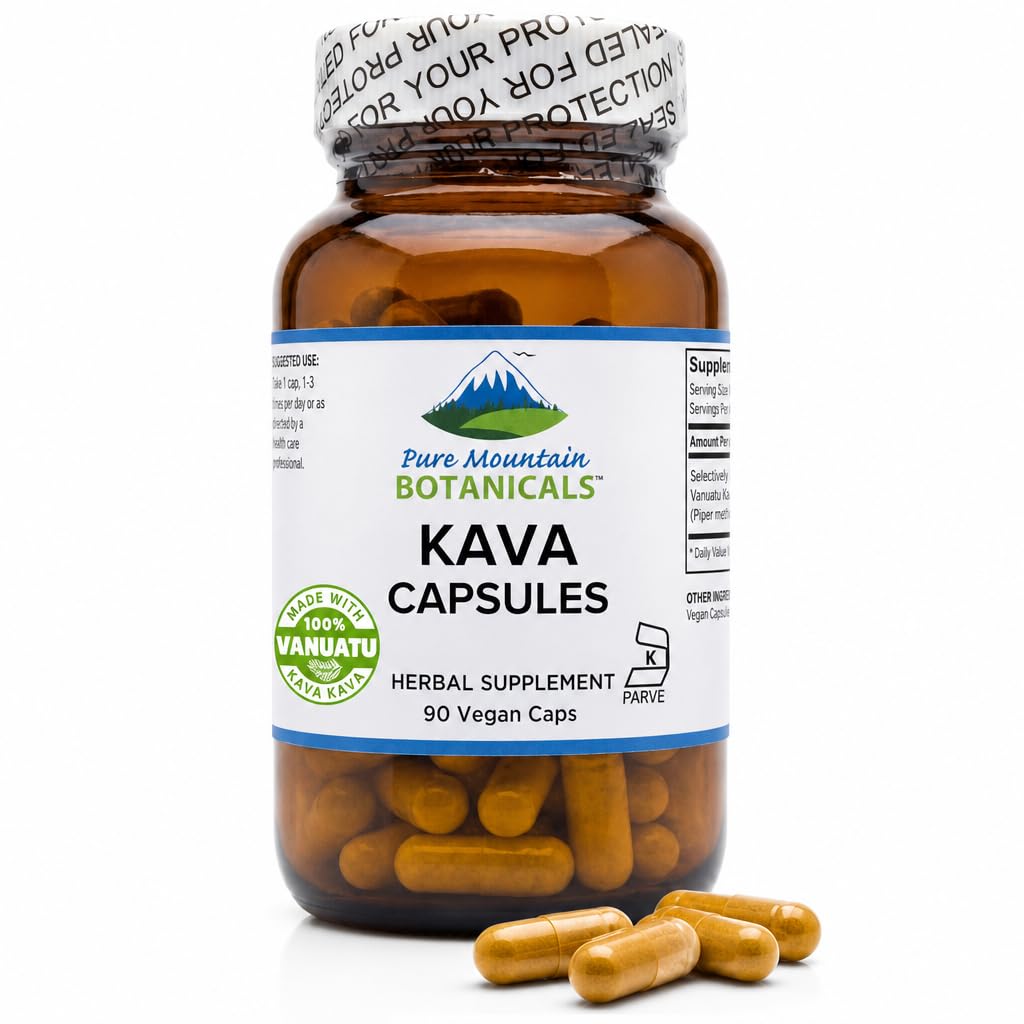 צמחי הרים טהורים Kava Kava קפסולות - 90 כשר טבעוני Caps עם 400 מ"ג Wild Vanuatu Kava Root לחלץ