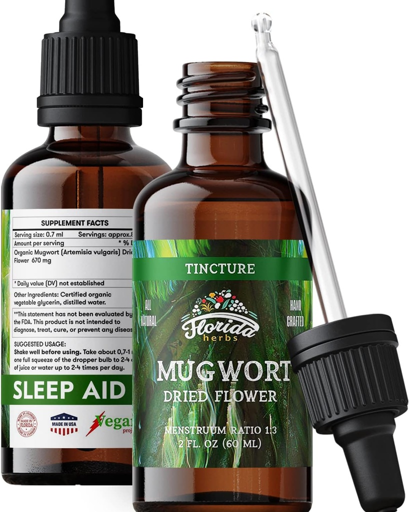 Mugwort Extracts - הרגיעה אורגנית, טיפות תמיכה בשינה - Natural Mugwort Tincture - Made in USA - 2 Fl Oz