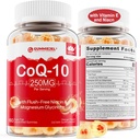 2 Pack - סוכר חינם CoQ10 מלא חניכיים 250MG, Coenzyme Q10 w / Magnesium Glycinate, Niacin No-Flush ויטמין B3, E & Folic Acid, High Absorption CoQ10 עבור Hear-t, Energy & Antioxidantantantantant