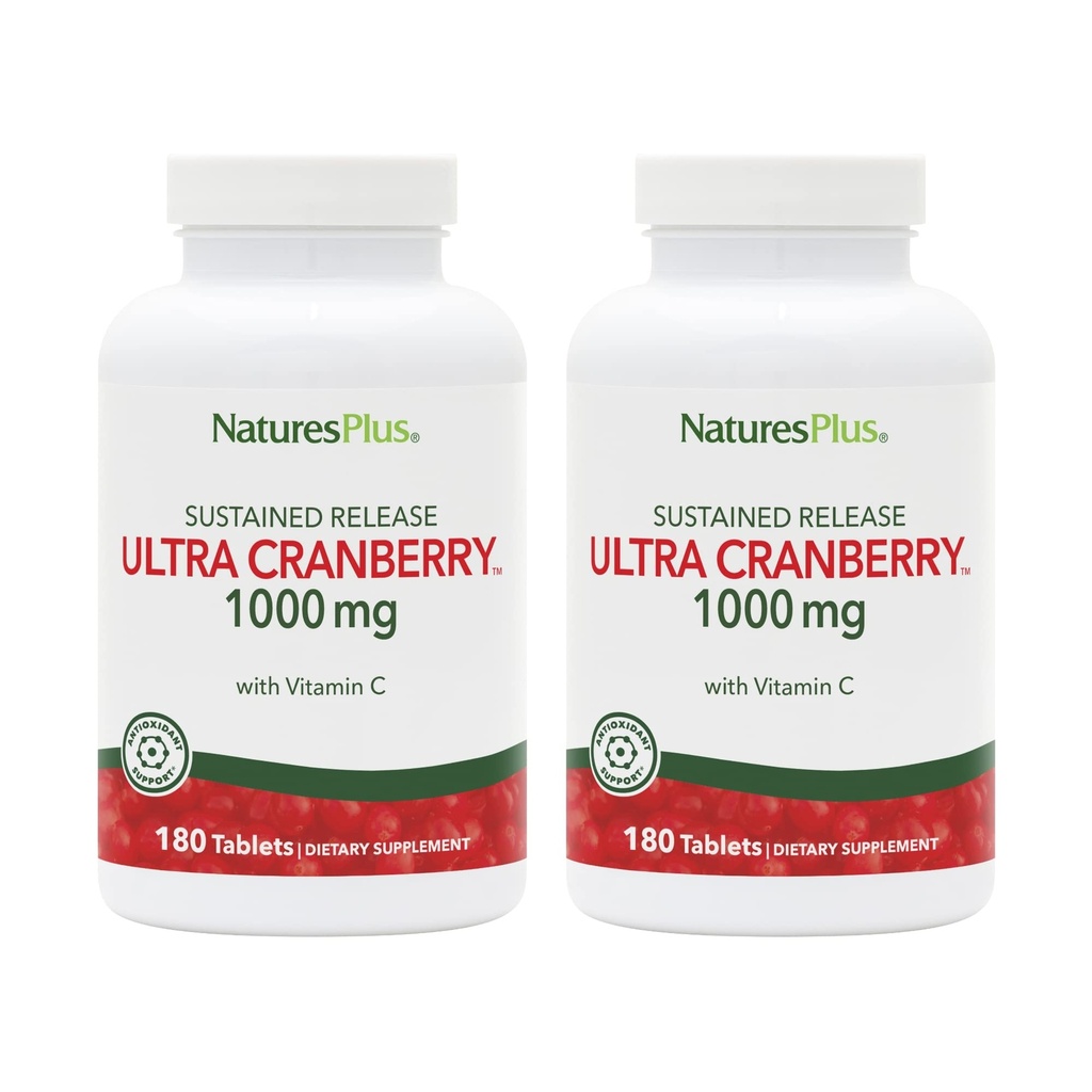 NaturesPlus Ultra Cranberry 1000-180 Sustained Release Tablets, Pack of 2 - תומך בטריקט Urinary בריא - Non-GMO, Vegetarian, Gluten Free - 180 מוחלט המשרתים