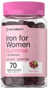 Horbäach Iron Gummies for Women | 70 Count | Grape Flavor | תוסף עם ויטמין B Folate ו- Zinc | טבעוני, Non-GMO & Gluten Free