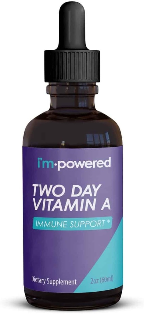 I'm Powered Two Day ויטמין A - 2 oz Natural ויטמין A Drops 400,000 IU לכל משרת (3 מ"ל), תומך בבריאות החיסון