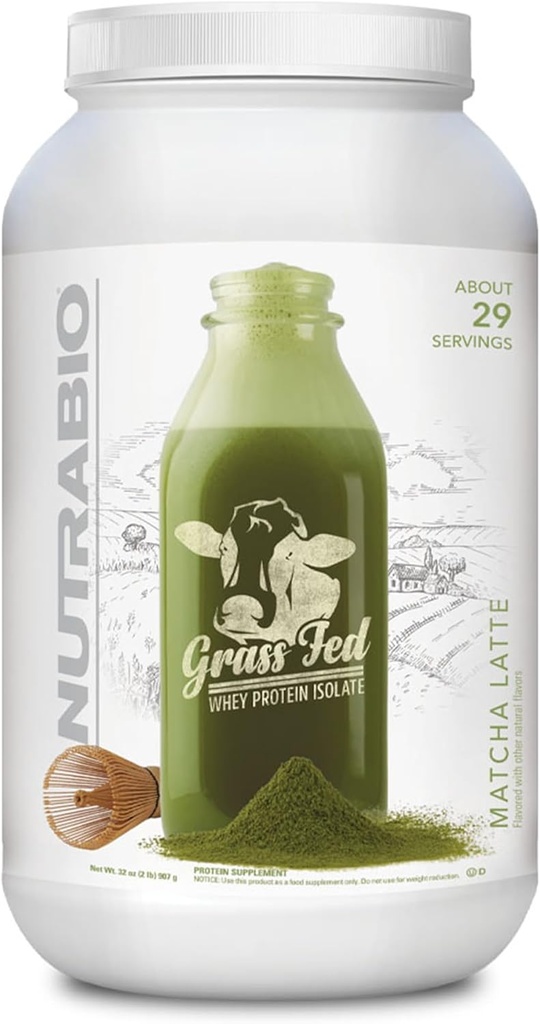 NutraBio Grass פד Whey Isolate אבקת חלבון - 25G של חלבון Per Scoop - סוכר חינם טבעי Lean שריר חלבון תוספת - Matcha Latte - 2 פאונד, 29 משרתים