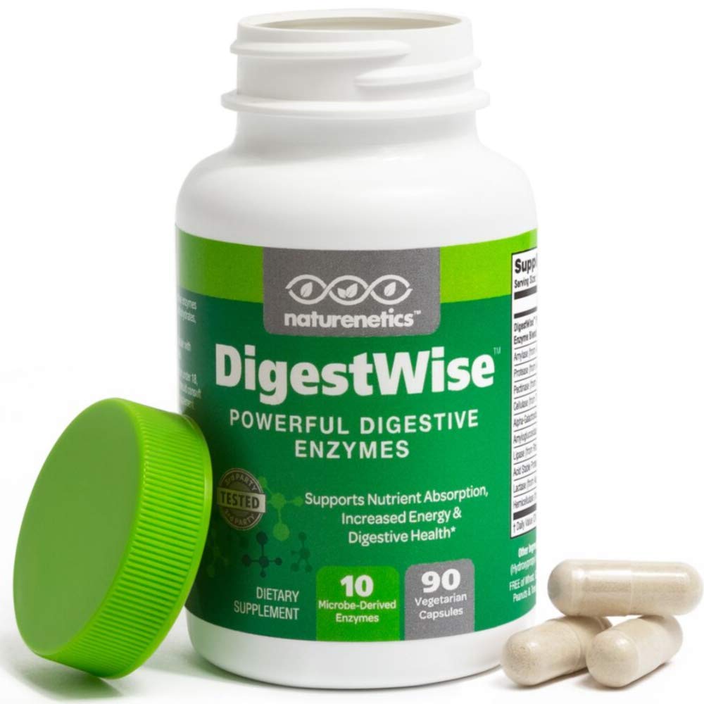 Naturenetics DigestWise Digestive Enzymes - 10 Powerful Vegan Enzymes to Support Digestion, Gas, Bloating & Constipation Relief - Keto Friendly - מעבדה נבדקה - 90 קפסולות (1)