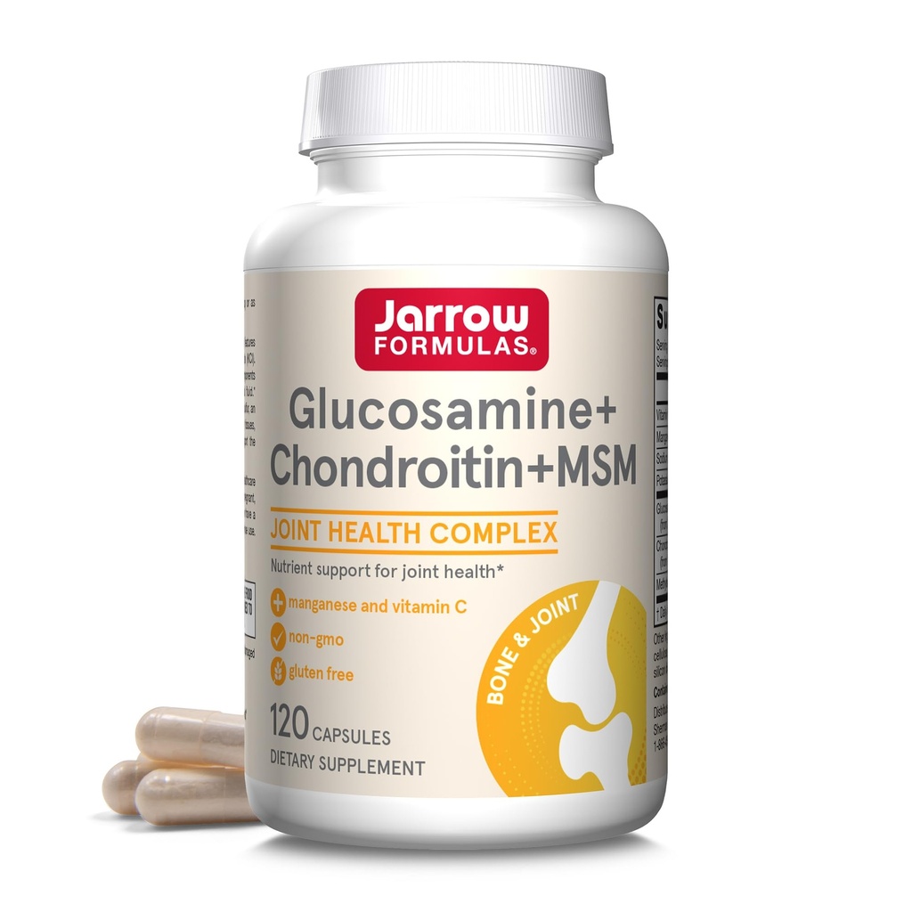 Jarrow Formulas® Glucosamine + Chondroitin + MSM קפסולות, תוספת תמיכה משותפת עם ויטמין C ו Manganese, 30 קפסולות, 120 יום אספקה