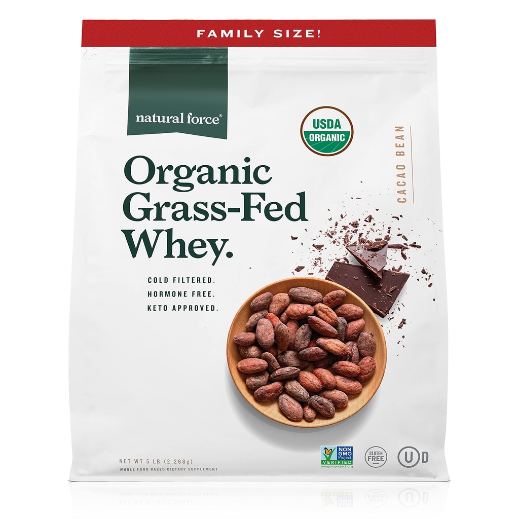 אבקת חלבון טבעי Whey - שוקולד, 5 lbs - Grass פד אורגני, טהור, Keto & Paleo Friendly, Low Carb, כשר, non GMO - גודל משפחה A2 חלבון