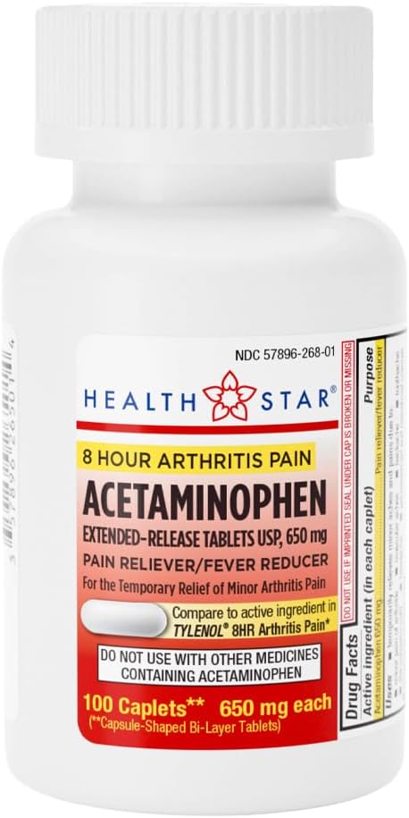 GeriCare Acetaminophen Extended-Release Arthritis 650 מ"ג Caplets, Pain Reliever, Arthritis סימפטומים, Fever Reduction, 100 Count (Pack of 1)
