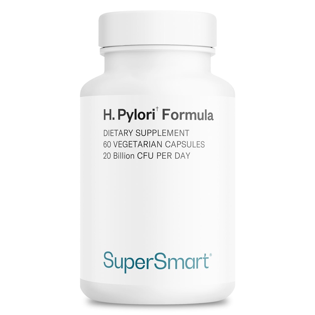 SuperSmart H. Pylori פורמולה 20 מיליארד CFU ליום (High Potency) - פטנט Pylopass Probiotic Lactobacillus Reuteri DSM 17648 | Non-GMO & Gluten Free - 60 קפסולות צמחוניות