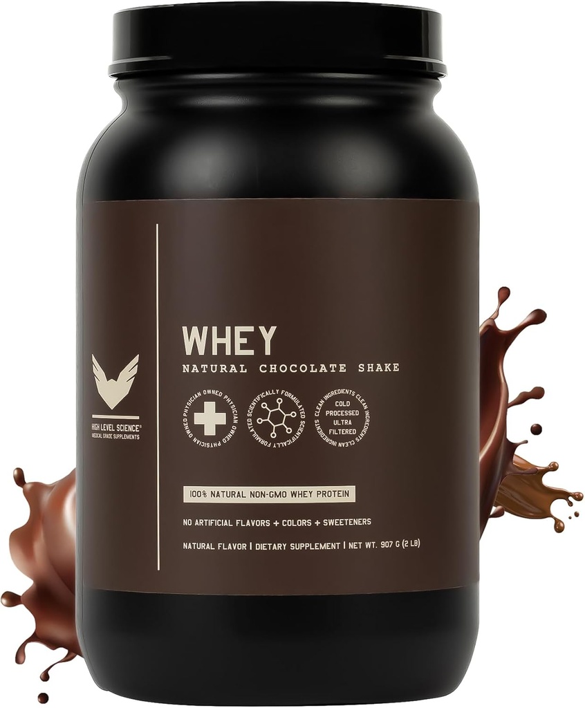 High Level Whey חלבון אבקת Stevia Sweetened, Natural Chocolate Shake, 24g חלבון, אולטרה סינון non-GMO, Enzymes, Gluten Free, 蛋白粉, 2 lb, חלבון Whey עם Stevia