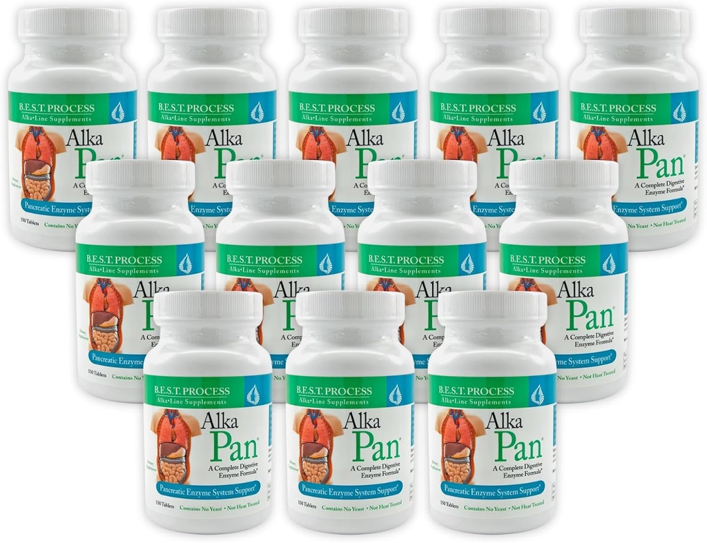 AlkaPan (12 Pack) Best Process Alkaline - תוסף Natural Digestive - Pancreatic Enzymes with Antioxidant-Rich Superfoods & Digestive Herbs