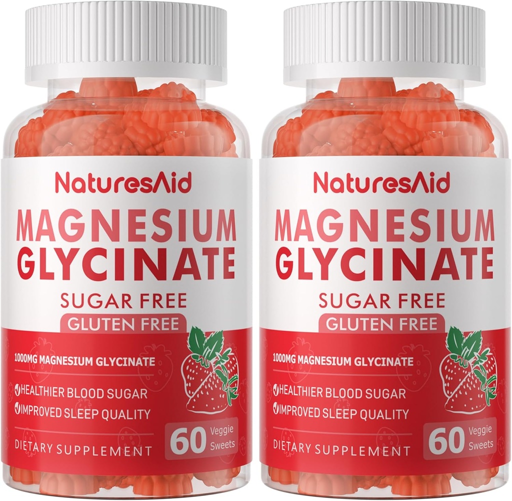Magnesium Glycinate Gummies 1000mg - סוכר חינם Magnesium Potassium תוספת עם ויטמין D, B6, CoQ10 עבור Calm Mood & Sleep Support - 120 Strawberry חניכיים -2 Pack