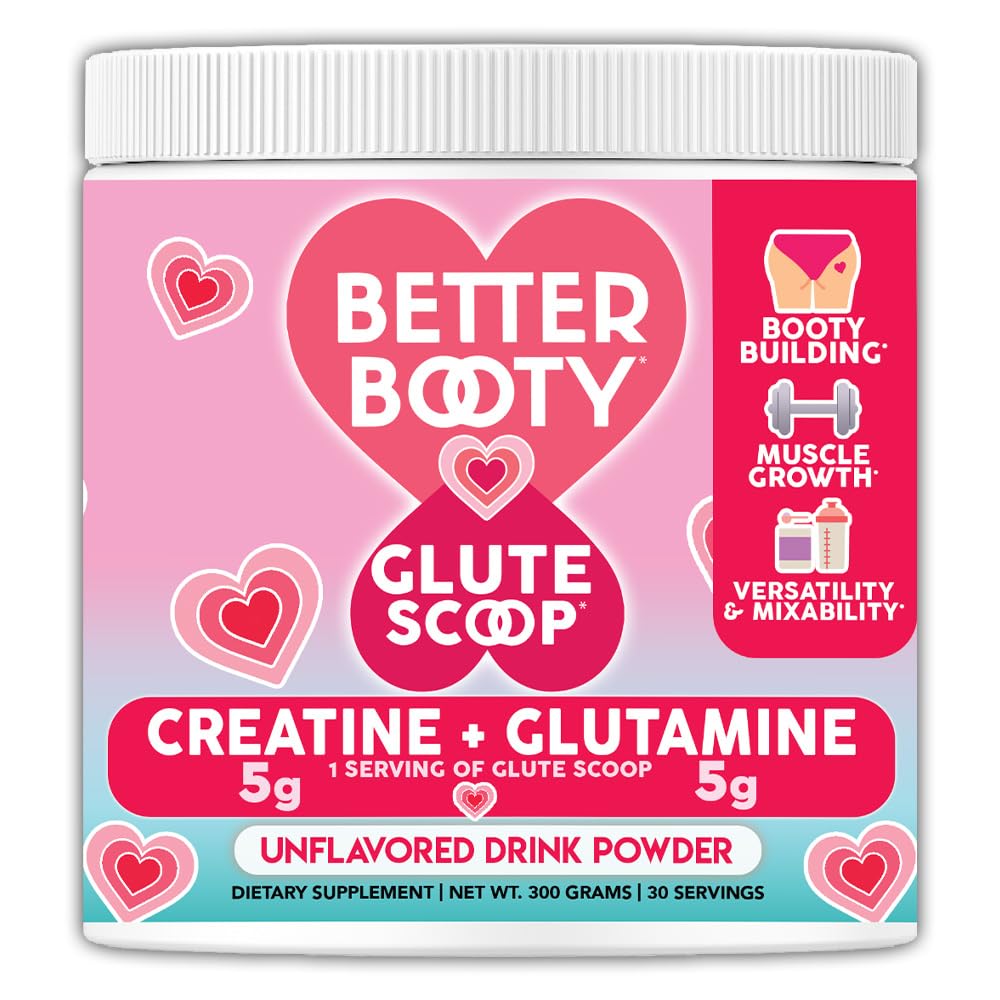 Better Booty Glute Scoop, Creatine לנשים Creatine + L'Glutamine Amino Acid, תוספת משקאות מושלמת לערבב, Unflavored (300 גרמים, 30 משרתים)