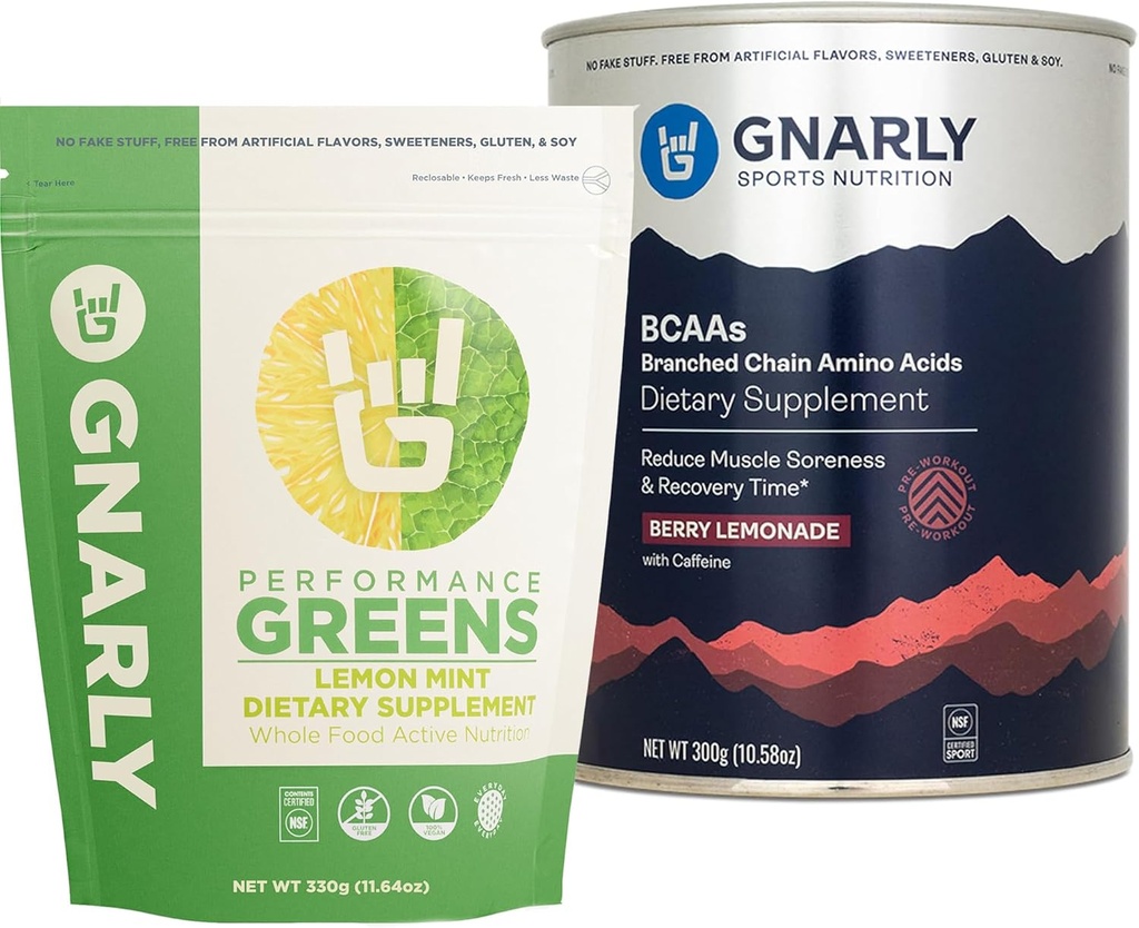 Gnarly Nutrition BCAAs ברי לימונדה (10.58oz) ביצועים ירוקים לימון Mint (11.64 oz)
