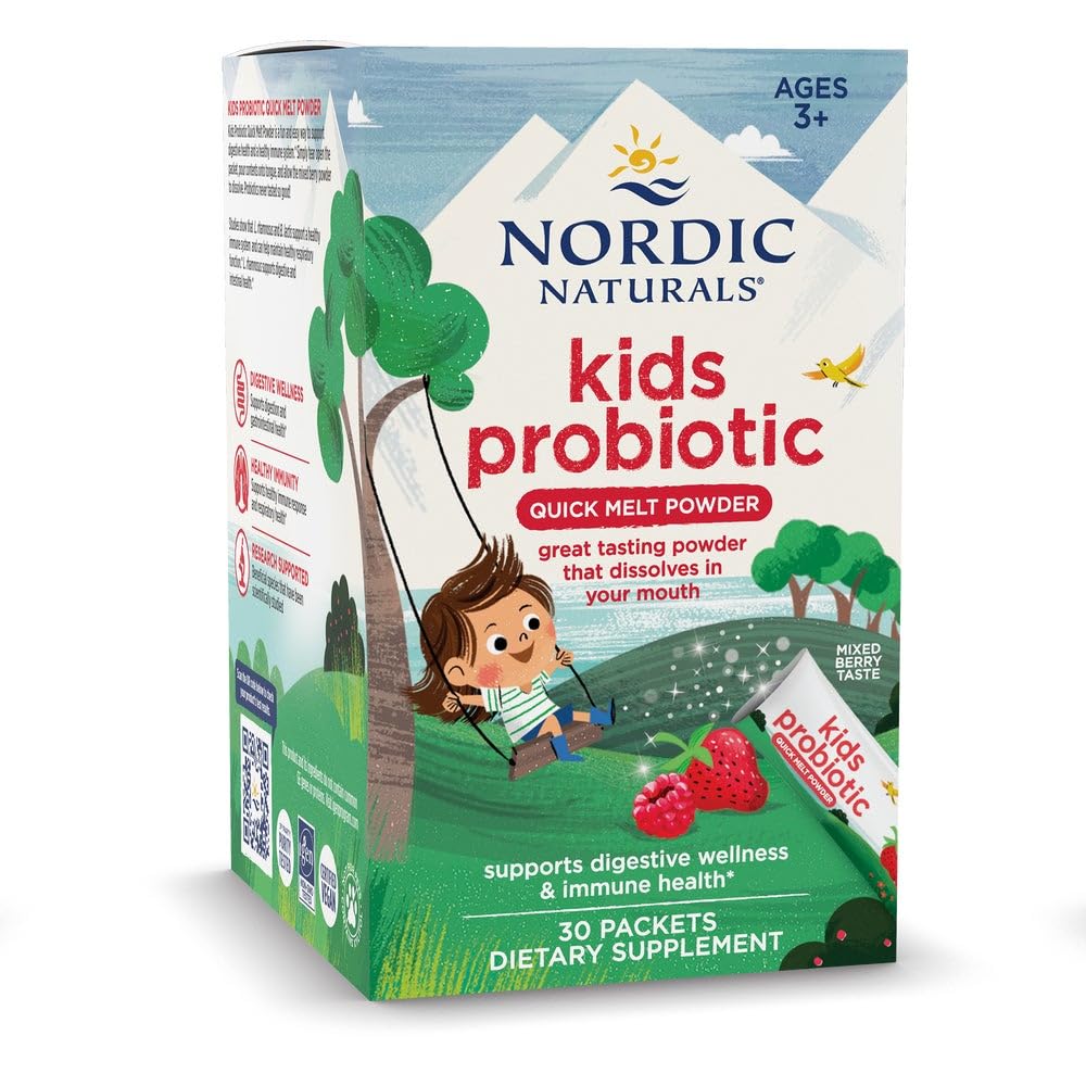 Nordic Naturals Kids Probiotic Pixies, מעורב ברי - 30 Packets - 3 מיליארד CFU - בריאות עיכול, תמיכה Immune - Non-GMO, טבעוני - 30 משרתים