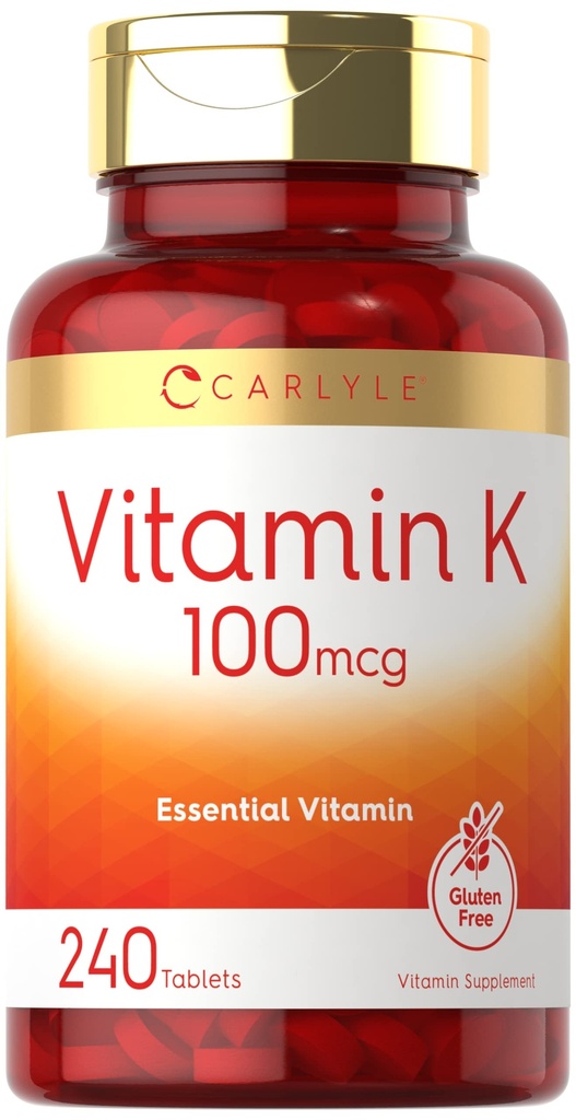 Carlyle ויטמין K 100 mcg | 240 טבליות | Vegetarian, non-GMO, Gluten Free | ויטמין K תוסף