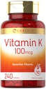 Carlyle ויטמין K 100 mcg | 240 טבליות | Vegetarian, non-GMO, Gluten Free | ויטמין K תוסף