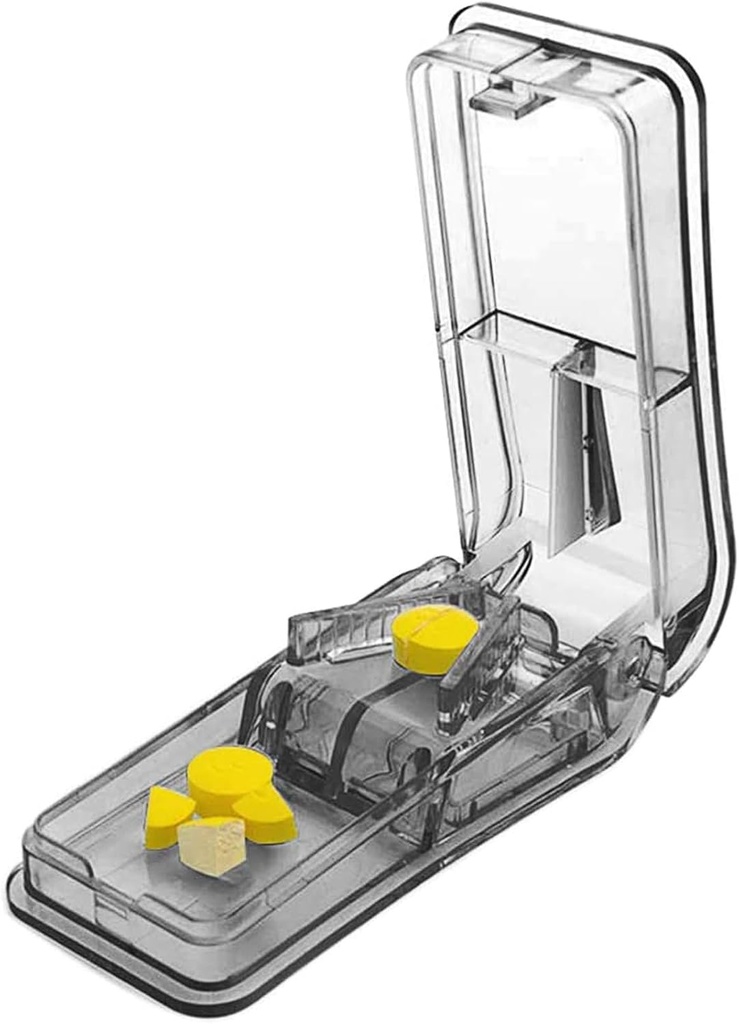 גלולת גלולות קטנות או גדולות. The Best Multiple Pill Splitter Ever! Design in the USA כפול כמו קופסת גלולות. לא מתאים לגלולות קטנות. Keychain Pill Holder כמו בונוס (Gray)