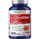 NusaPure L-Citrulline 2,400 מ"ג 200 טבליות צמחוניות (Non-GMO, Gluten Free, 100 ימים אספקה, Bioperine)