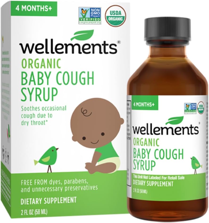 Wellements Organic Daytime Baby Cough Syrup | Soothes Occasional Cough בשל גרון יבש * 2 Fl Oz, 4 חודשים + 4 חודשים +