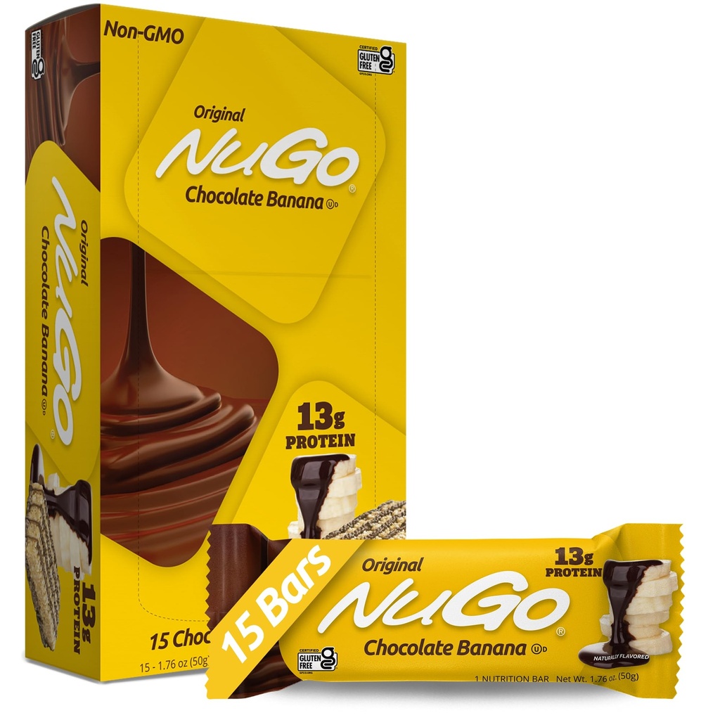 NuGo חלבונים Bar, בננה שוקולד, 13g חלבון, Gluten Free, 15 Count