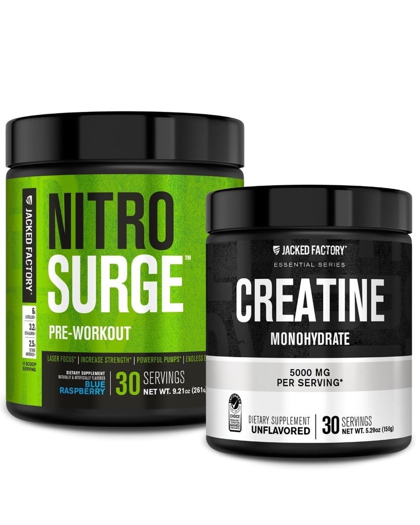ג'ק חרושת NITROSURGE Pre Workout תוסף (כחול Raspberry) אבקת Creatine Monohydrate אבקת 150g עבור שריר, כוח מוגבר, אנרגיה מוגברת