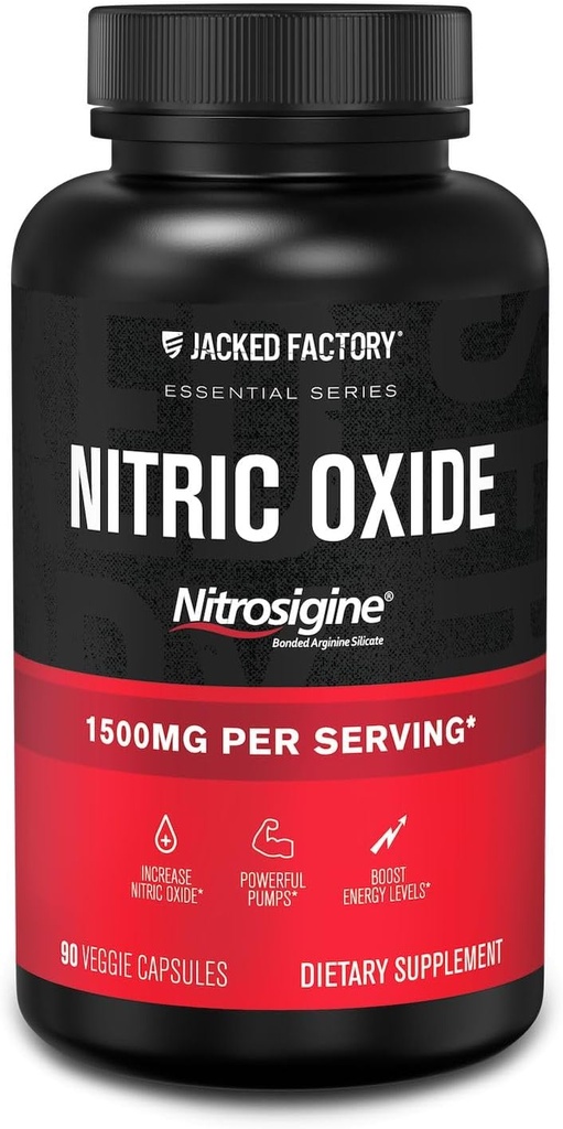 Jacked Factory Essentials Nitric Oxide Booster - פטנט בונדed L-Arginine Silicate 1500 מ"ג תוספת עבודה עבור צמיחה שרירית, משאבות, וחילוניות ואנרגיה - 90 Veggie Pills