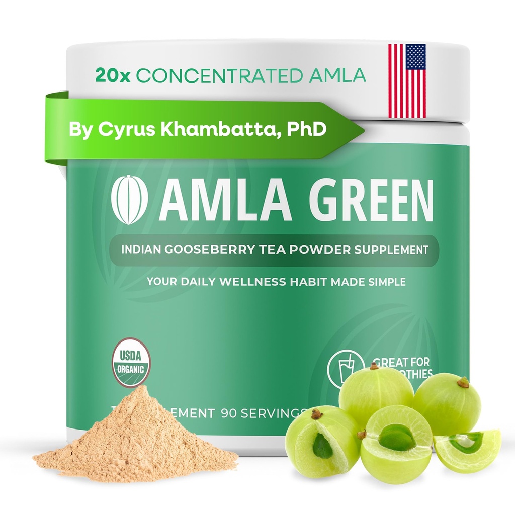 Amla אבקה & Green Tea Superfood תוסף, 20x Ultra ריכוז Amla, תמיכה אנטי-חמצן, מיוצר עם תה אוונג ו Joozberries ההודי, אורגני, טבעוני, קלאסי פלאמור, 90 המשרתים