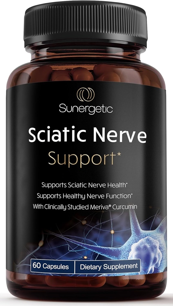 Sunergetic Premium Sciatic Nerve תמיכה פורמולה - תוסף Sciatic Nerve עם Benfotaimine, Alpha Lipoic Acid (ALA) & Meriva Turmeric - תומך Sciatic Nerve Health & Joint Comfort - 60 קפסולות