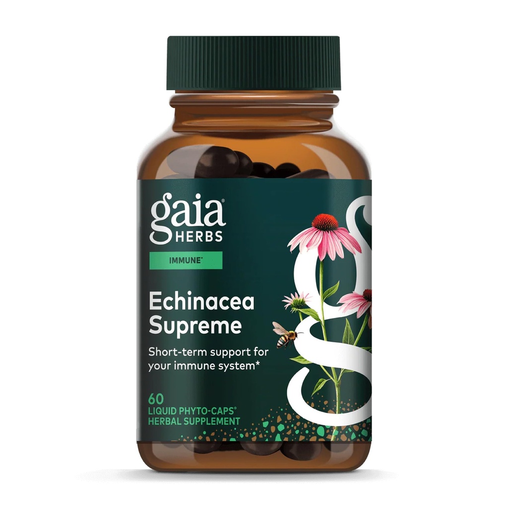 גאיה Herbs Echinacea עליון - Immune Support Supplement - Echinacea Purpurea & Angustifolia Band כדי לתמוך במערכת החיסון * - 60 טבעוני נוזלי Phyto-Capsules (30 יום אספקה)