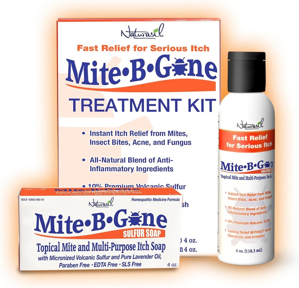 Mite Treatment Lotion & Soap על ידי Mite-B-Gone | Natural Relief for Acne, Bug Bites, Skin Redness & Itching, Discomfort & Rosacea | Safe for Kids and Adults