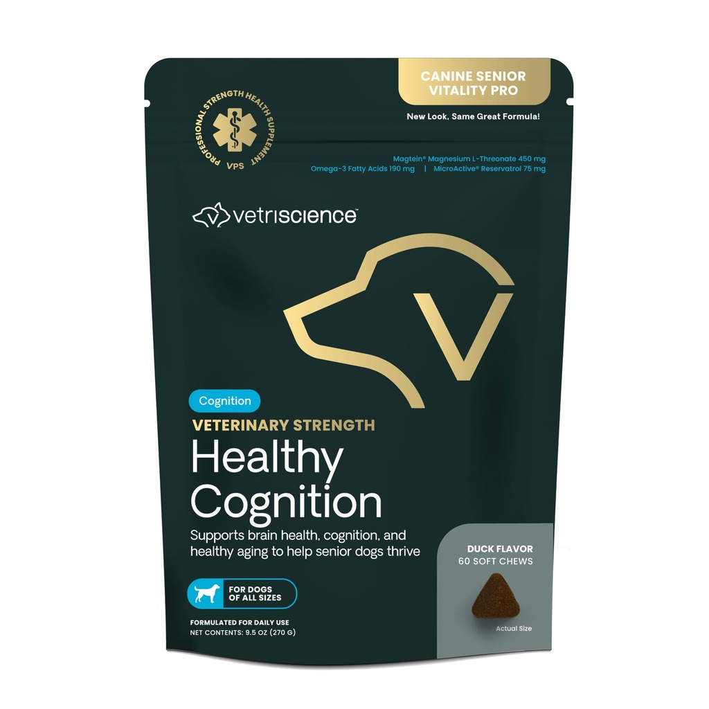 VetriScience Veterinary Power Cognition Chews - תוסף בריאות בכיר לכלבים - תמיכה קוגניטיבית, Immune Function & Metabolism - 60 Count Count
