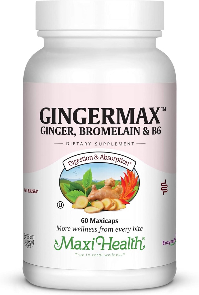 Maxi Health ג'ינג'ר מקס - ג'ינג'ר - Bromelain & ויטמין B6 - Digestion Health - 60 קפסולות - כשרות