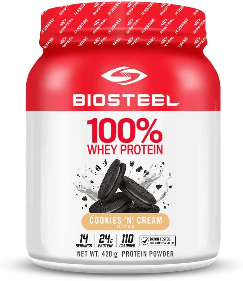 BIOSTEEL 100% אבקת חלבון Whey - קובצי Cookie & Cream, 14 משרתים, 24g חלבונים, חלבון Whey עבור Pro Athletes, סוכר חינם, rBGH חינם, non-GMO, Enhanced Recovery and שריר בניין