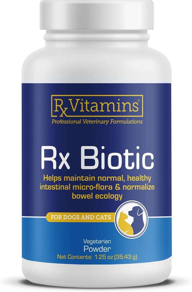 Rx ויטמינים Rx Biotic - אבקת פרוביוטיים לכלבים וחתולים - תמיכה תזונתית ופרוביוטית לכלבים Gut Health - כלב פרוביוטיקה לבריאות העיכול - 1.25oz