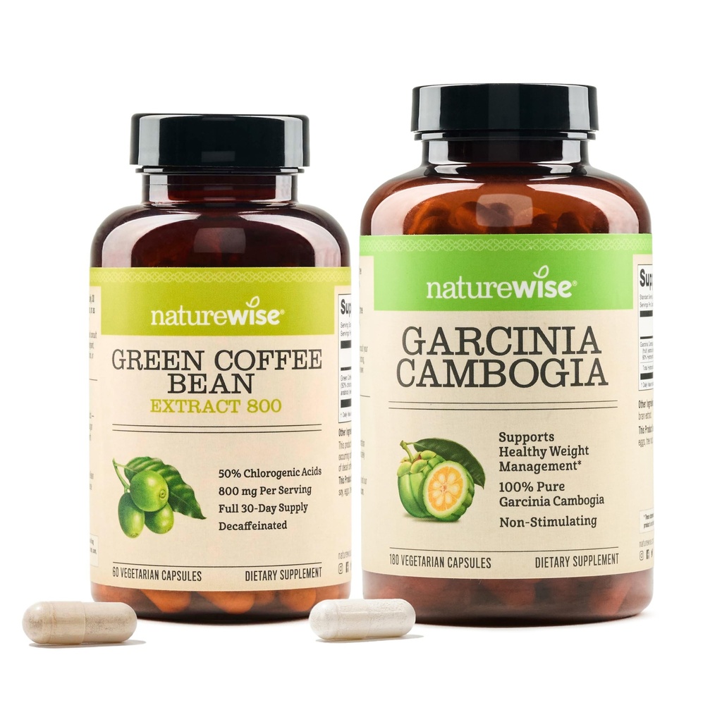 NatureWise Green Coffee Bean 800 מ"ג ו Garcinia Cambogia 180 קפסולות משקל Goals