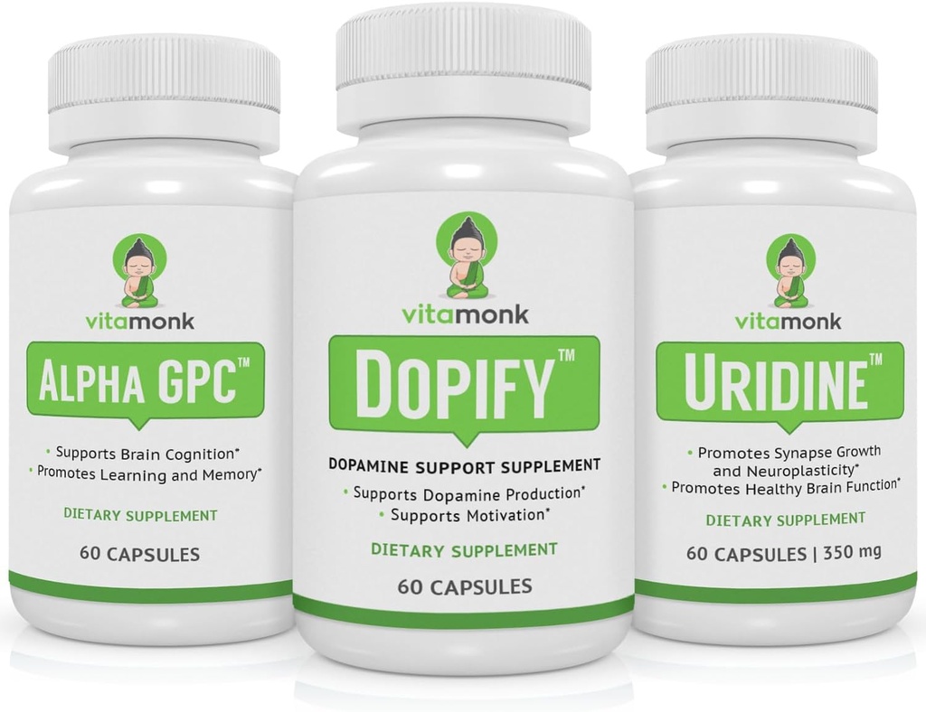 Dopamine תומך תוסף Paired עם Alpha GPC ו- Uridine - Neuro Boost Duo