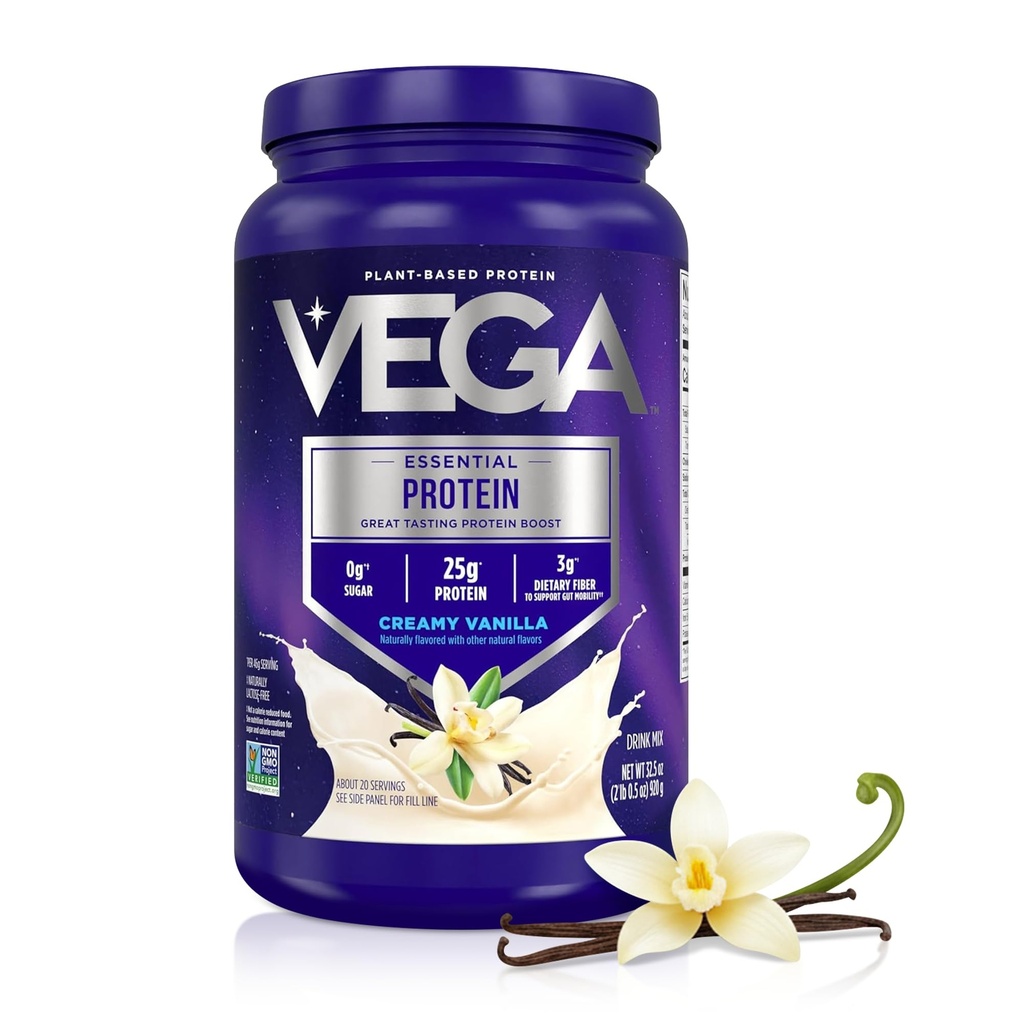 וגה חלבון מקורי - 25g Plant- Based חלבון, Creamy Vanilla, 20 משרתות, משקאות לא-GMO טבעוניים, Smoothie & Shake Ready, Gluten Free, חלב, 32.5oz (Packaging May Vary)