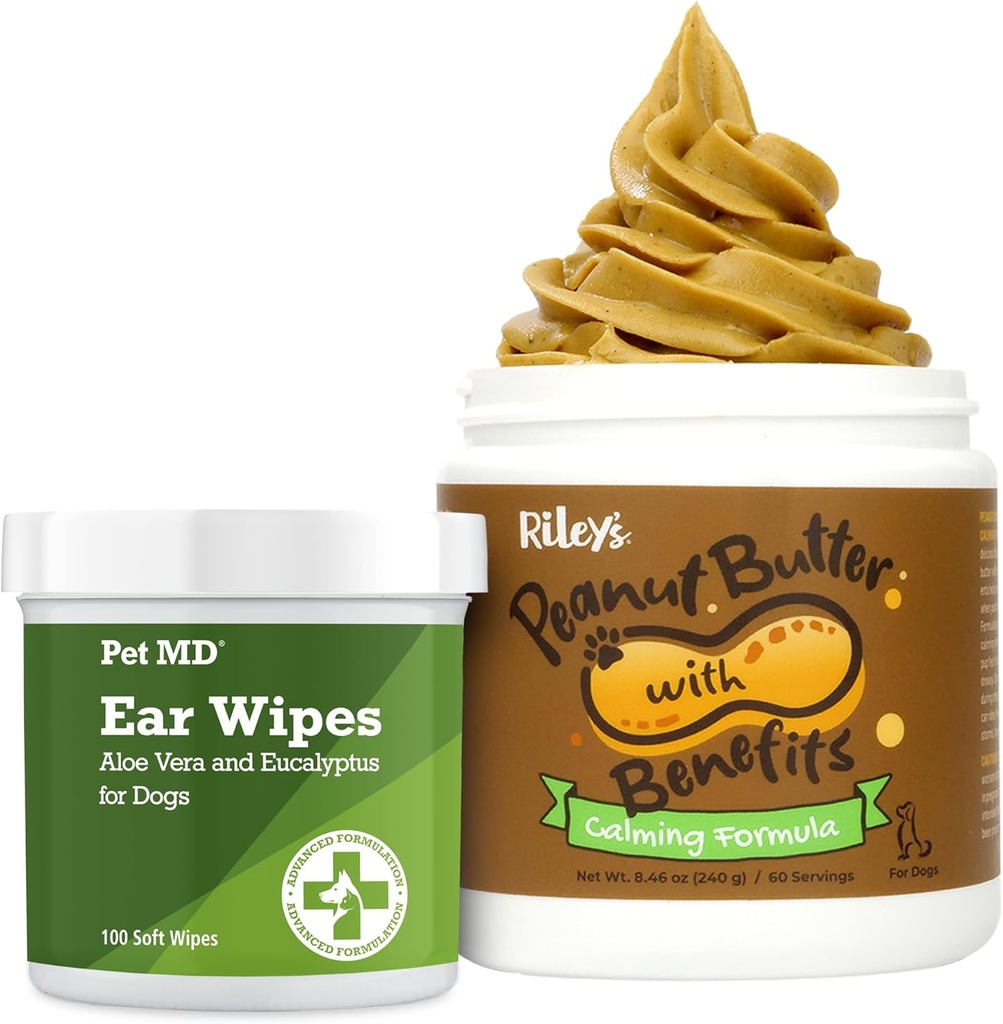 Pet MD Dog Ear ניקויer Wipes + ריצ 's Calming בוטנים כלבים