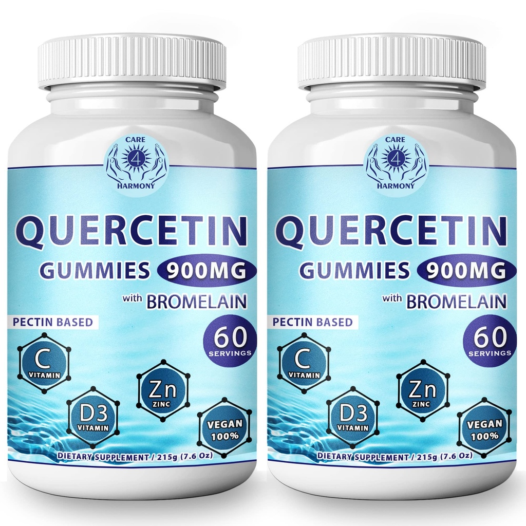 (2 Pack) Quercetin Gummies - Quercetin with Bromelain ויטמין C + Zinc ויטמין D3 - תוספי Quercetin 900 מ"ג - Quercetin לילדים ומבוגרים (2)