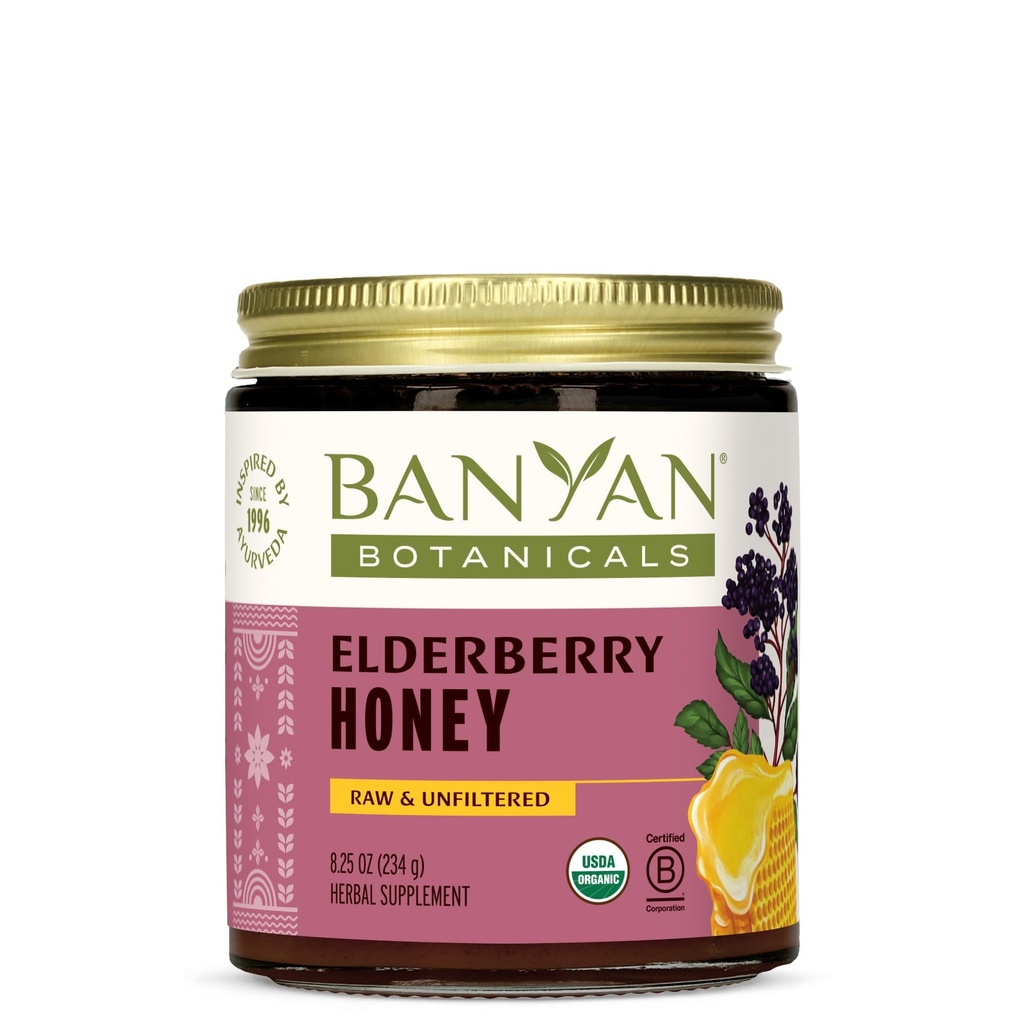 Banian Botanicals Organic Elderberry Honey - with Sambucus, Amla & Marshmallow ­­- Elderberry Immune תמיכה לילדים ומבוגרים * - 8.25 Oz - Raw, Unfiltered, Pollinator-Friendly, Sustainably Sourced, Fair Wild Wild Wild Wild Wild Wild Wild Wild Wild Wild Wild Wild