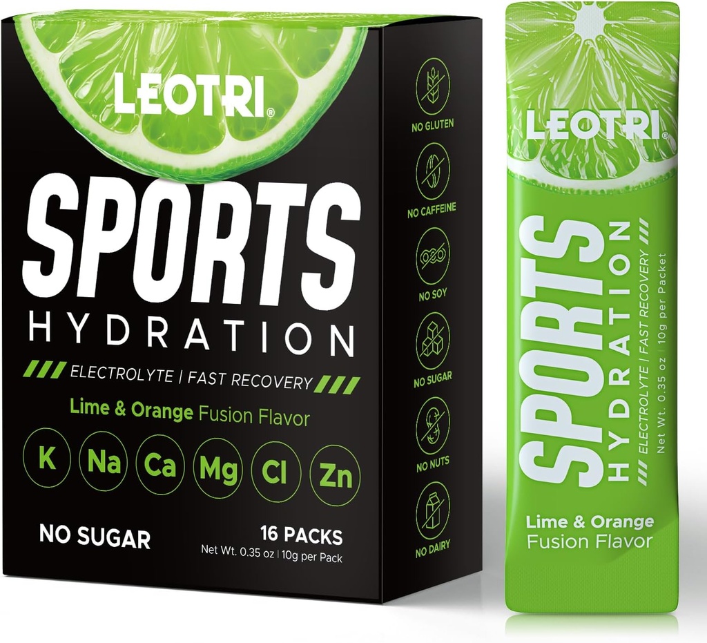 סוכר חינם אבקת אלקטרוליט Packets - Sport hydrotion Drink Supplement, Keto Friendly with 6 Key Electrolytes, עשיר ויטמין B ו- C, 1000mg BCAA - No Sugar, 16 Sticks, Lime & Orange Flavor