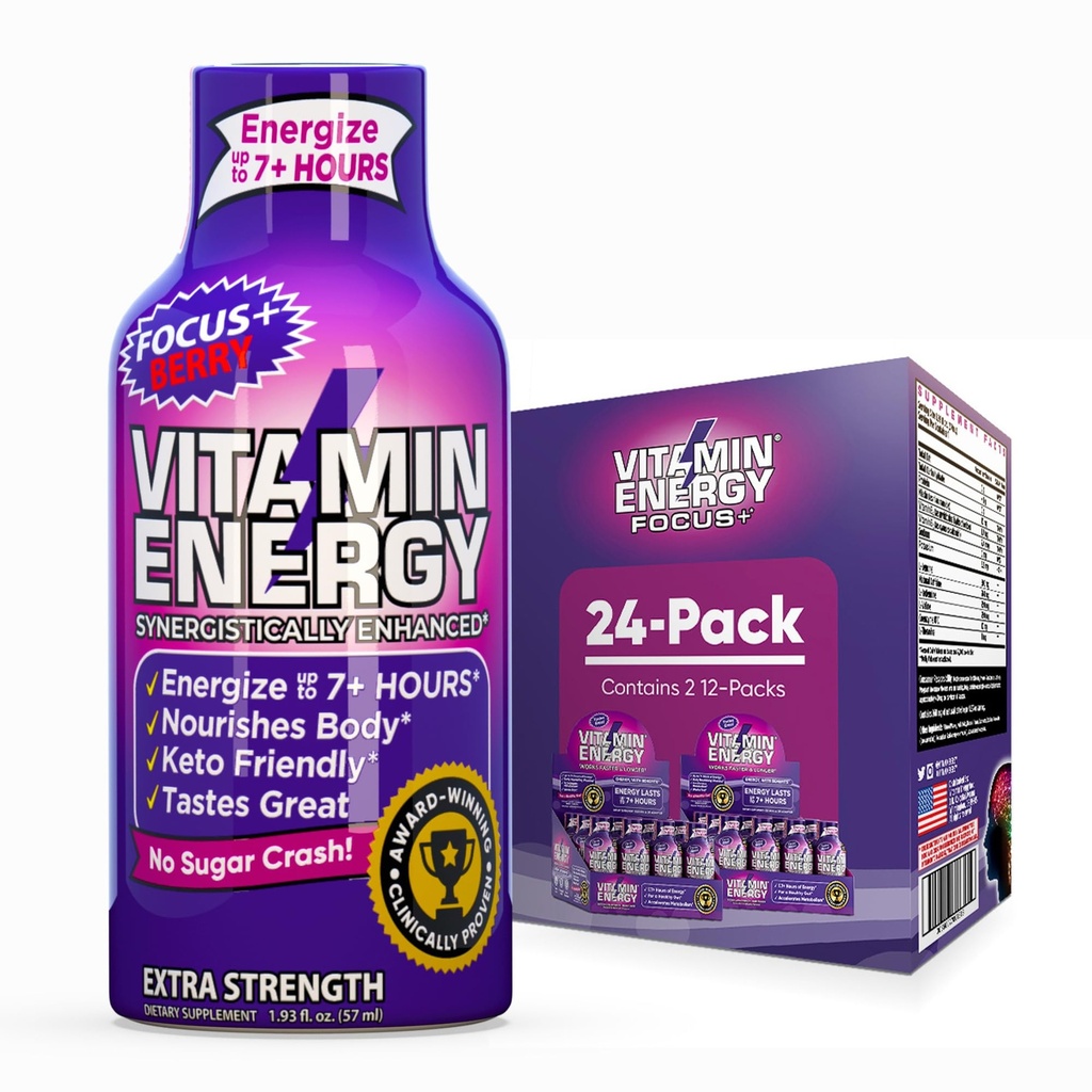 ויטמין אנרגיה Focus+ תוספת כוח אנרגיה לירות ברי 24 Pack, 260 מ"ג טבעי Caffeine, B-Vitamins, CoQ10, Amino Acids, Focus, Productivity & Clarity, Zero Sugar, Gluten-Free, 1.83 floz ozoz ozozozozozoz ozozozoz ozozoz ozozozozoz ozoz oz ozoz ozoz