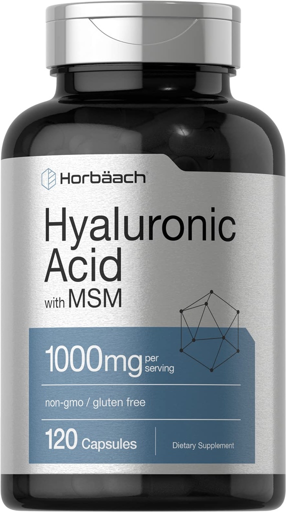 Horbäach Hyaluronic Acid עם MSM | 1000 מ"ג | 120 קפסולות | Non-GMO ו- Gluten Free Supplement