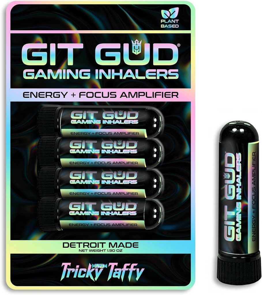 GIT GUD Energy Stick (4 Pack) Competitive Focus Amplifier, מרעננים Mint Aroma, Daily-Use, Portable Disposable, Tricky Taffy (Taffy Mint)